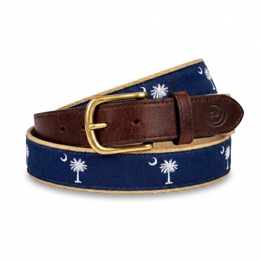 Navy on Khaki - South Carolina Crescent Moon Palmetto State Flag Belt