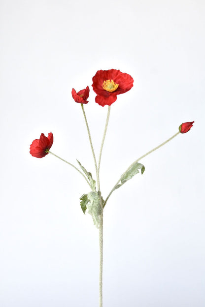 24" Faux Red Poppy Stem