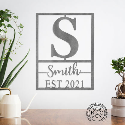 Weston Name and Date Monogram - 2 Sizes - Custom Metal Rectangle Monogram with Name and Date Sign