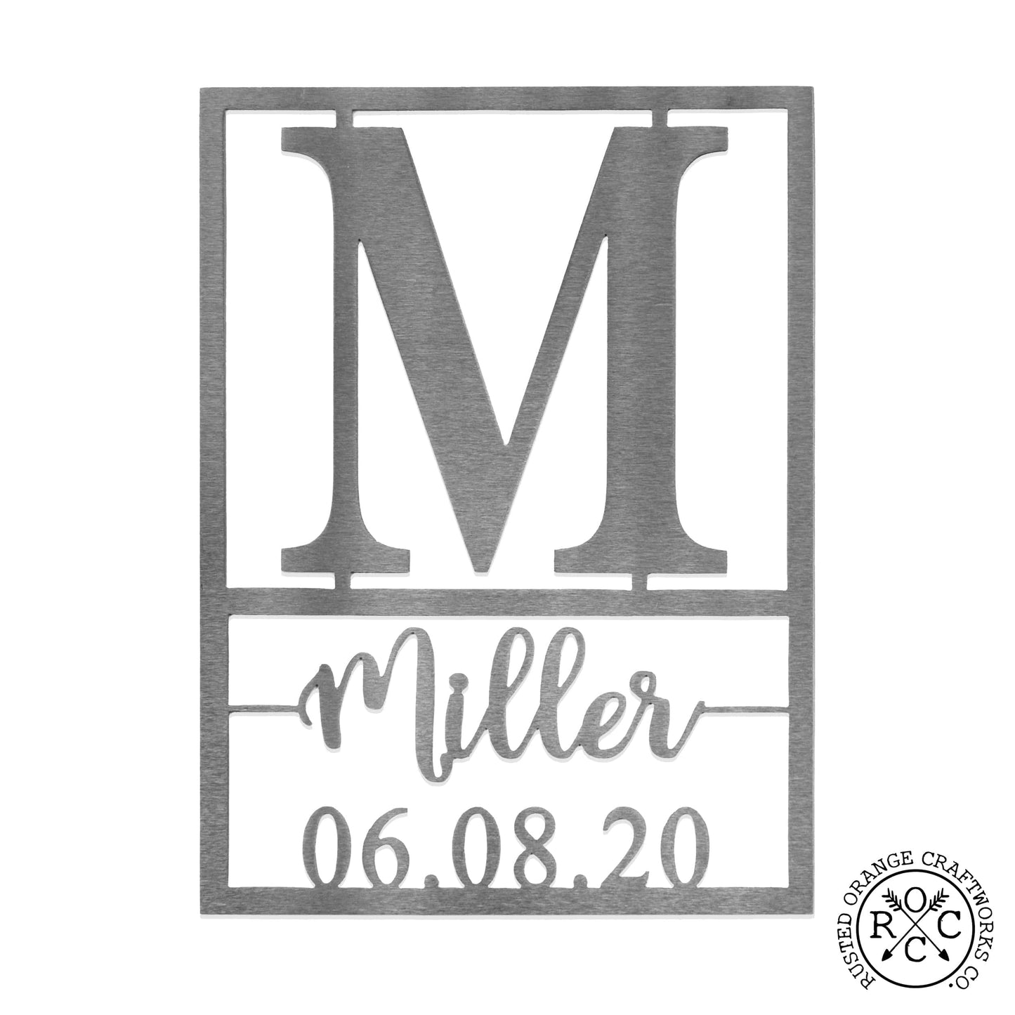 Weston Name and Date Monogram - 2 Sizes - Custom Metal Rectangle Monogram with Name and Date Sign