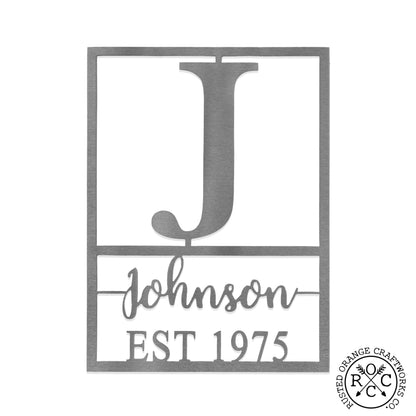 Weston Name and Date Monogram - 2 Sizes - Custom Metal Rectangle Monogram with Name and Date Sign