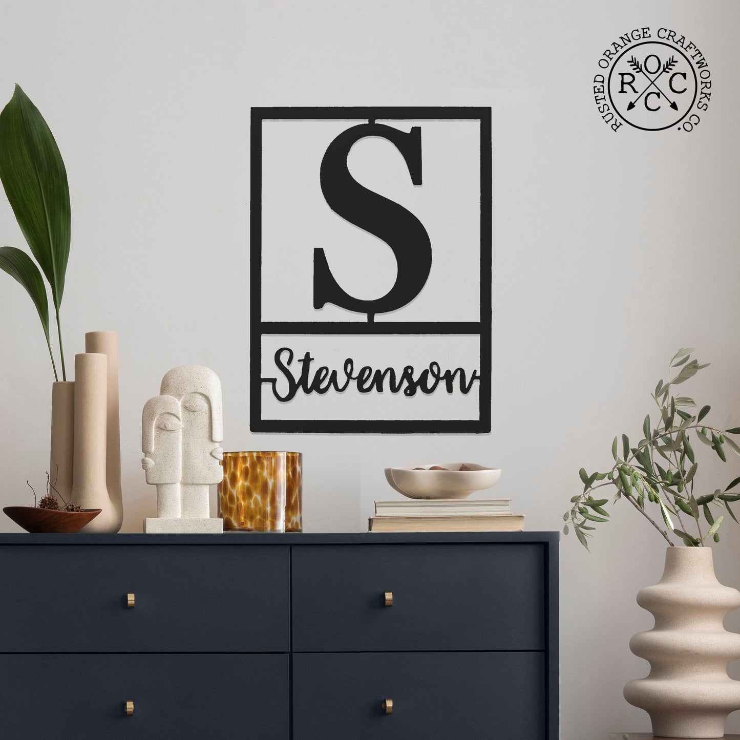 Floating Script Monogram - Personalized Metal Family Name Sign