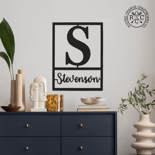 Floating Script Monogram - Personalized Metal Family Name Sign
