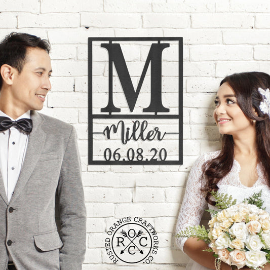 Weston Name and Date Monogram - 2 Sizes - Custom Metal Rectangle Monogram with Name and Date Sign