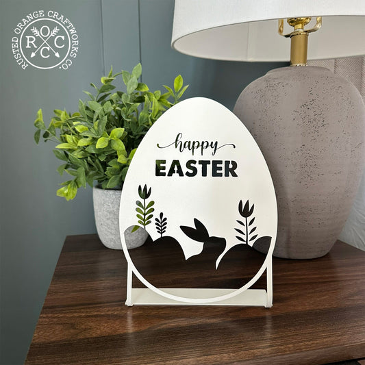 Happy Easter Egg Silhouette – Metal Bunny & Tulip Cutout Decoration
