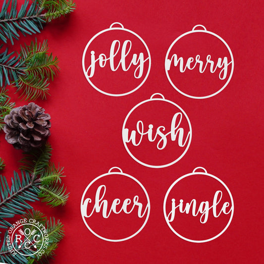 Jolly Christmas Ornaments - 5 pack - Metal Christmas Tree Ornaments