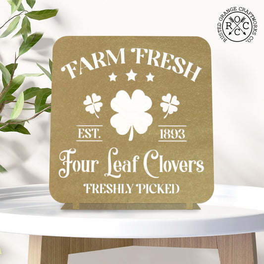 Vintage Farm Fresh Four Leaf Clovers Metal Sign - Established 1893