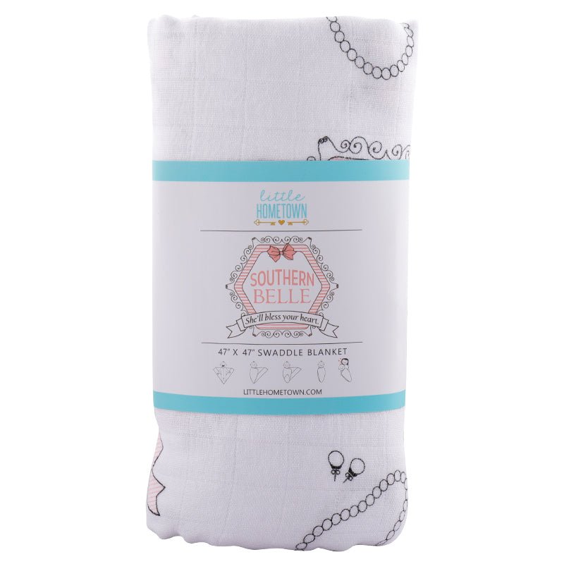 Gift Set: Southern Belle Baby Muslin Swaddle Blanket and Burp Cloth/Bib Combo Extra Large Bamboo Cotton
