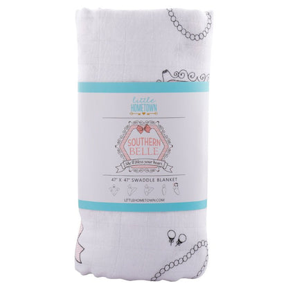 Gift Set: Southern Belle Baby Muslin Swaddle Blanket and Burp Cloth/Bib Combo Extra Large Bamboo Cotton