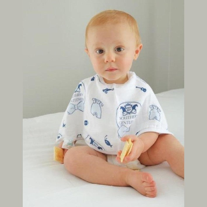 Gift Set: Southern Gentleman Baby Muslin Swaddle Blanket and Burp Cloth/Bib Combo Hospital Coming Home Essential