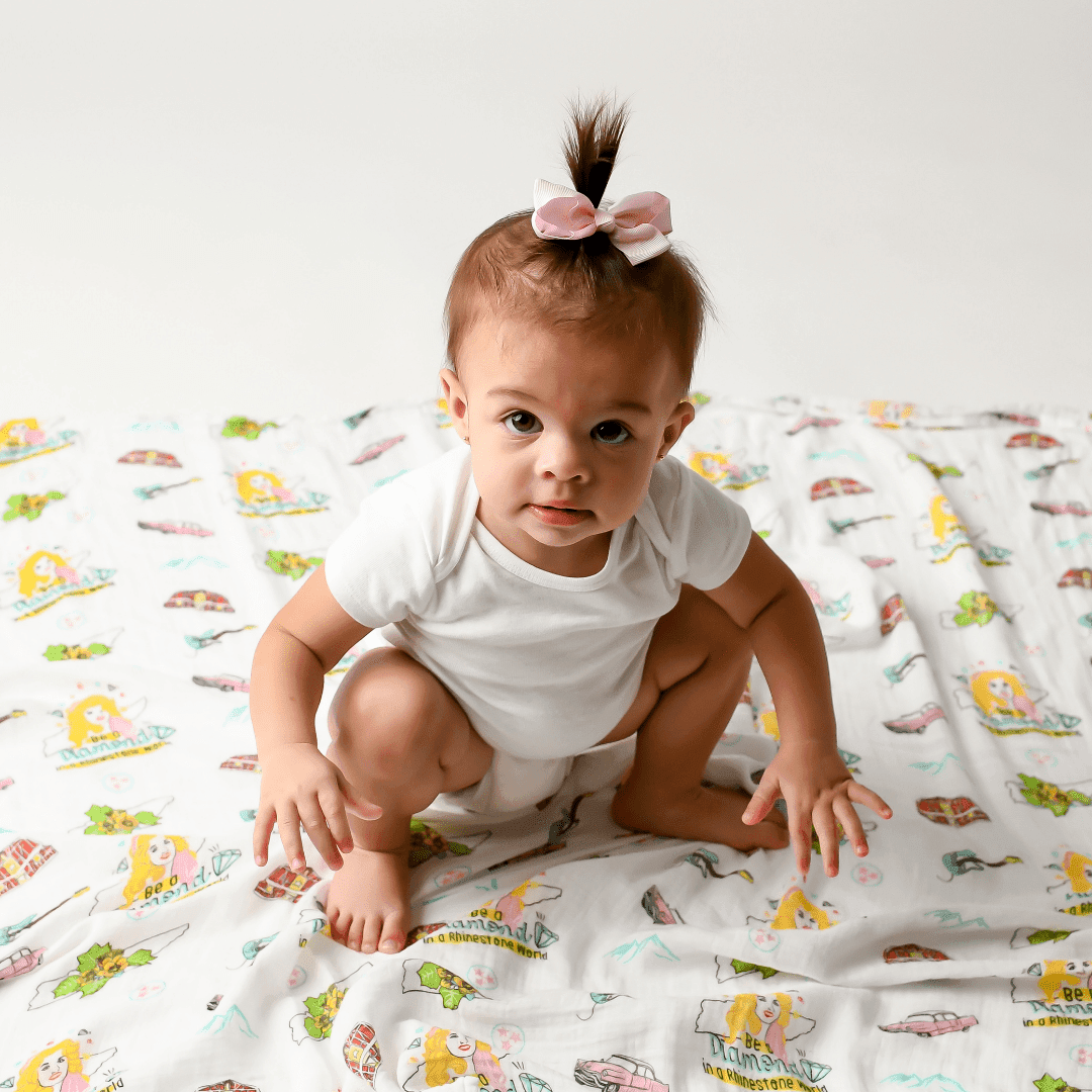 Gift Set: Tennessee Baby Muslin Swaddle Blanket and Burp Cloth/Bib Combo (Floral) Soft Breathable Bamboo Cotton