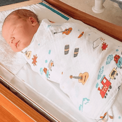 Gift Set: Tennessee Baby Muslin Swaddle Blanket and Burp Cloth/Bib Combo Newborn Essentials for Feeding and Comfort