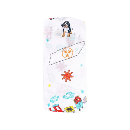 Gift Set: Tennessee Baby Muslin Swaddle Blanket and Burp Cloth/Bib Combo Newborn Essentials for Feeding and Comfort