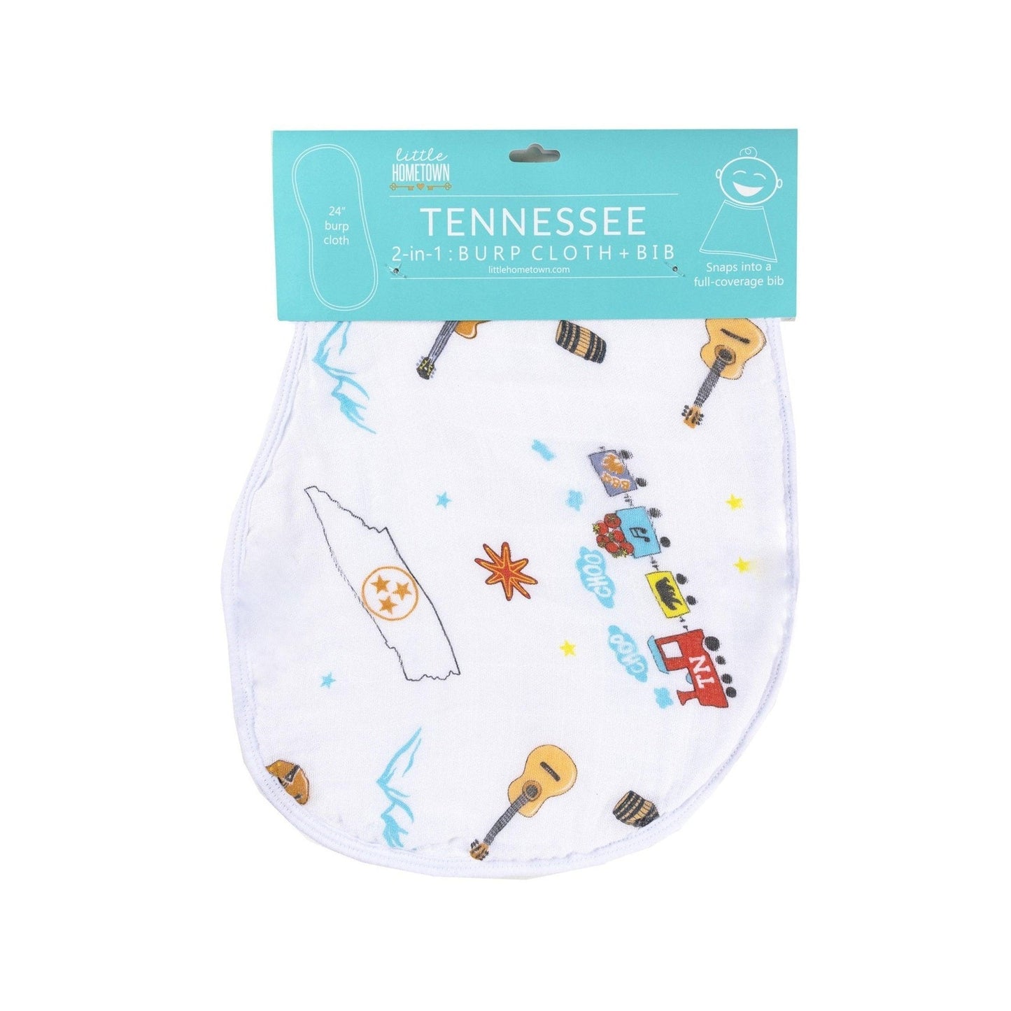 Gift Set: Tennessee Baby Muslin Swaddle Blanket and Burp Cloth/Bib Combo Newborn Essentials for Feeding and Comfort