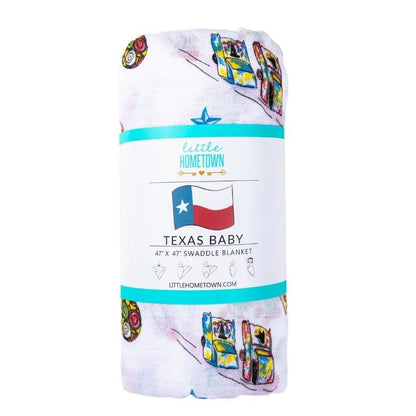 Gift Set: Texas Baby Unisex Muslin Swaddle Blanket and Burp Cloth/Bib Combo Hospital Coming Home Essential