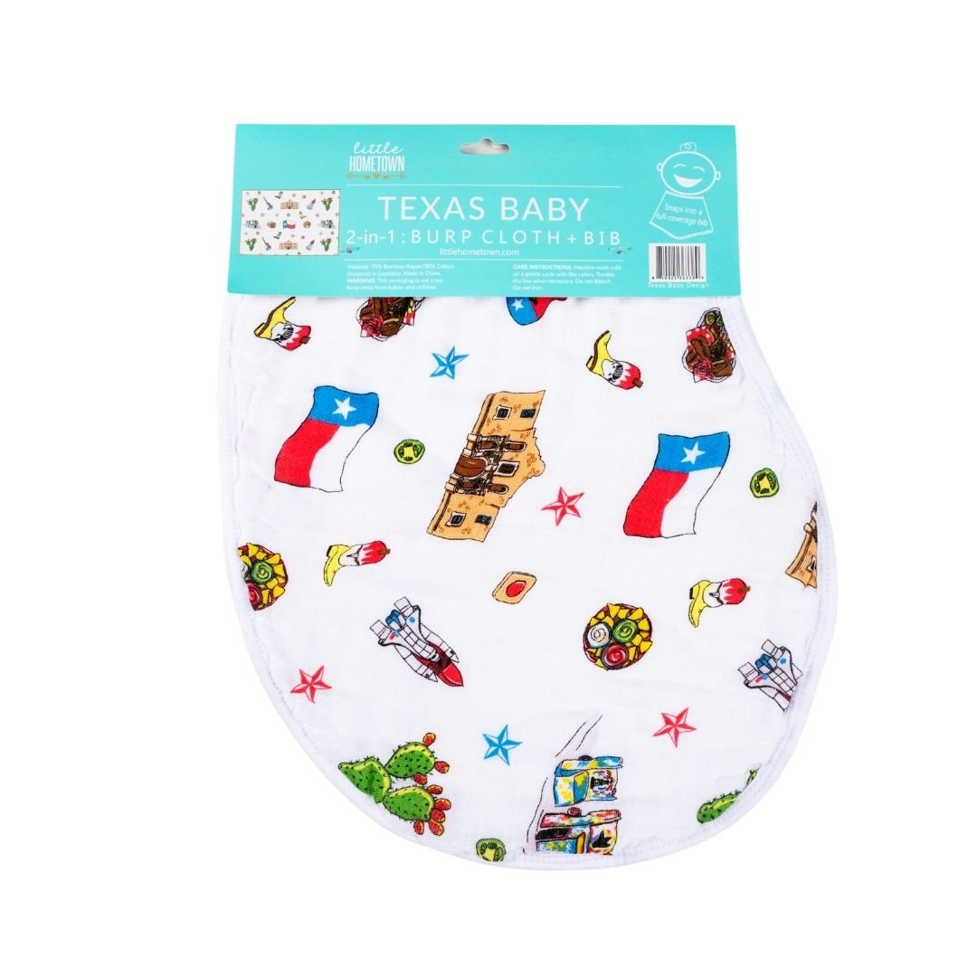Gift Set: Texas Baby Unisex Muslin Swaddle Blanket and Burp Cloth/Bib Combo Hospital Coming Home Essential