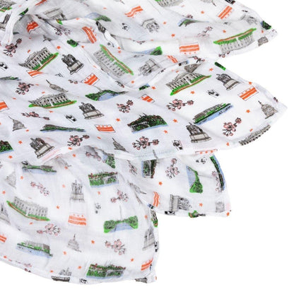 Gift Set: Washington D.C. Baby Muslin Swaddle Blanket and Burp Cloth/Bib Combo Baby Shower Essential for Newborn
