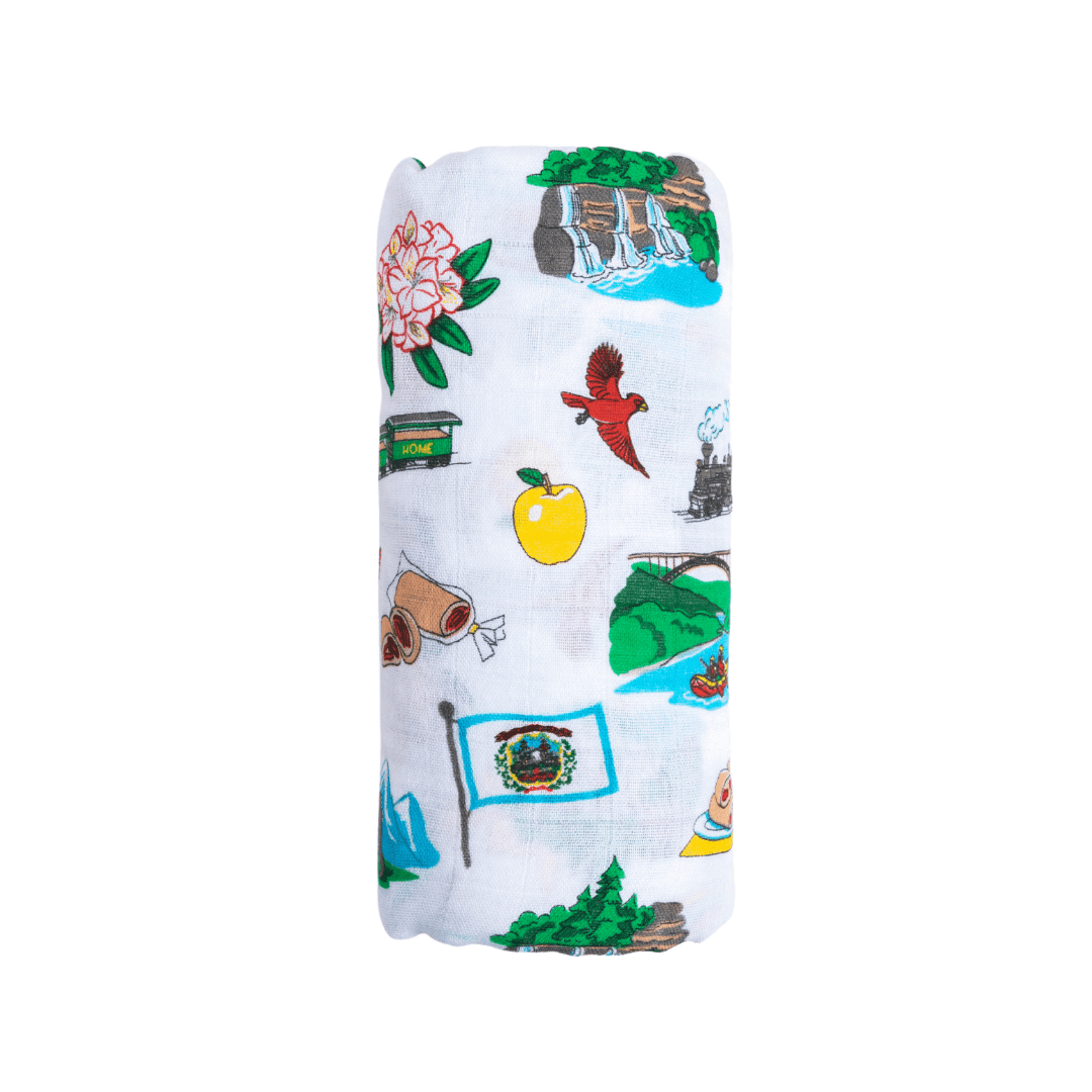 West Virginia Baby Giftset:  Baby Swaddle Blanket and Burp/Bib Combo Hospital Coming Home Essential