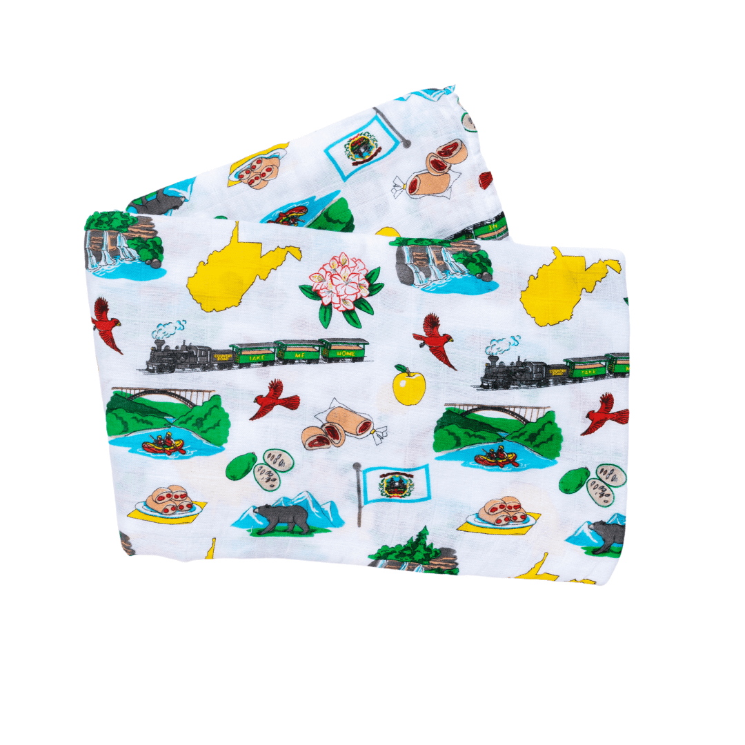 West Virginia Baby Giftset:  Baby Swaddle Blanket and Burp/Bib Combo Hospital Coming Home Essential