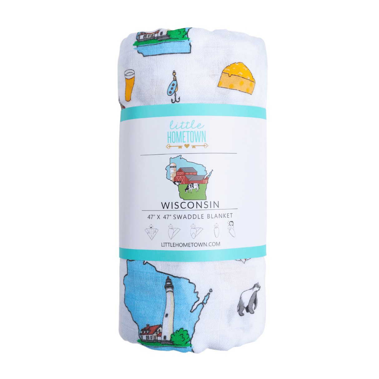 Wisconsin Baby Giftset:  Baby Swaddle Blanket and Burp/Bib Combo Newborn Essentials for Feeding and Comfort