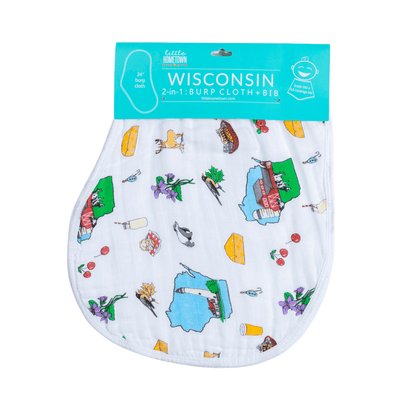 Wisconsin Baby Giftset:  Baby Swaddle Blanket and Burp/Bib Combo Newborn Essentials for Feeding and Comfort